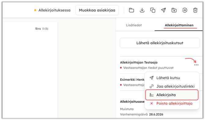 Allekirjoittaminen kohtaamistilanteessa (3)